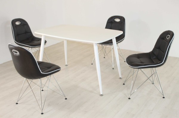 wonido Design Esszimmergruppe, 4 Stühle in verschiedenen Farben, Vierfußtisch in verschiedenen Farben, Tischbeine weiß, ergonomische Schalenstühle, 5-teilig